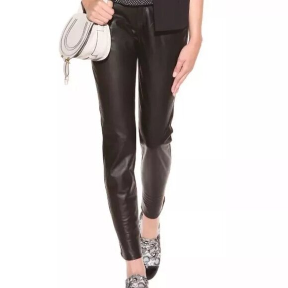 Rag & Bone Jean HYDE PORTOBELLO Leather Front Pants Black Size 27 - Picture 2 of 7